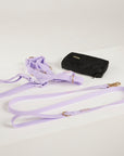 lilac lead, harness, poo bag dog kit