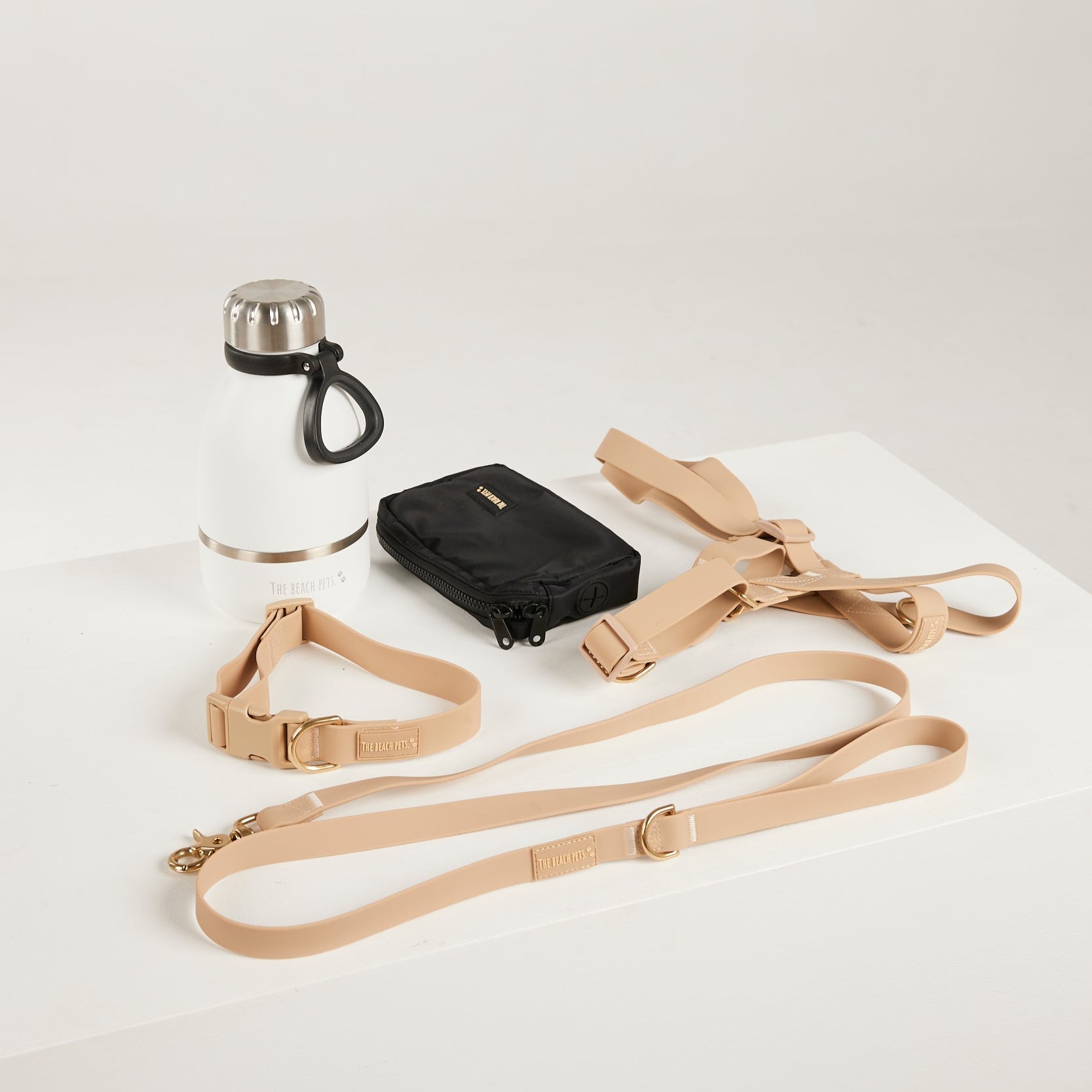 Dog leash and collar set on a white background