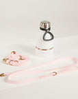 pink waterproof leads, water bottle with detachable dog bowl