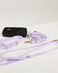 lilac  dog collar, dog lead and dog poop bag pouch