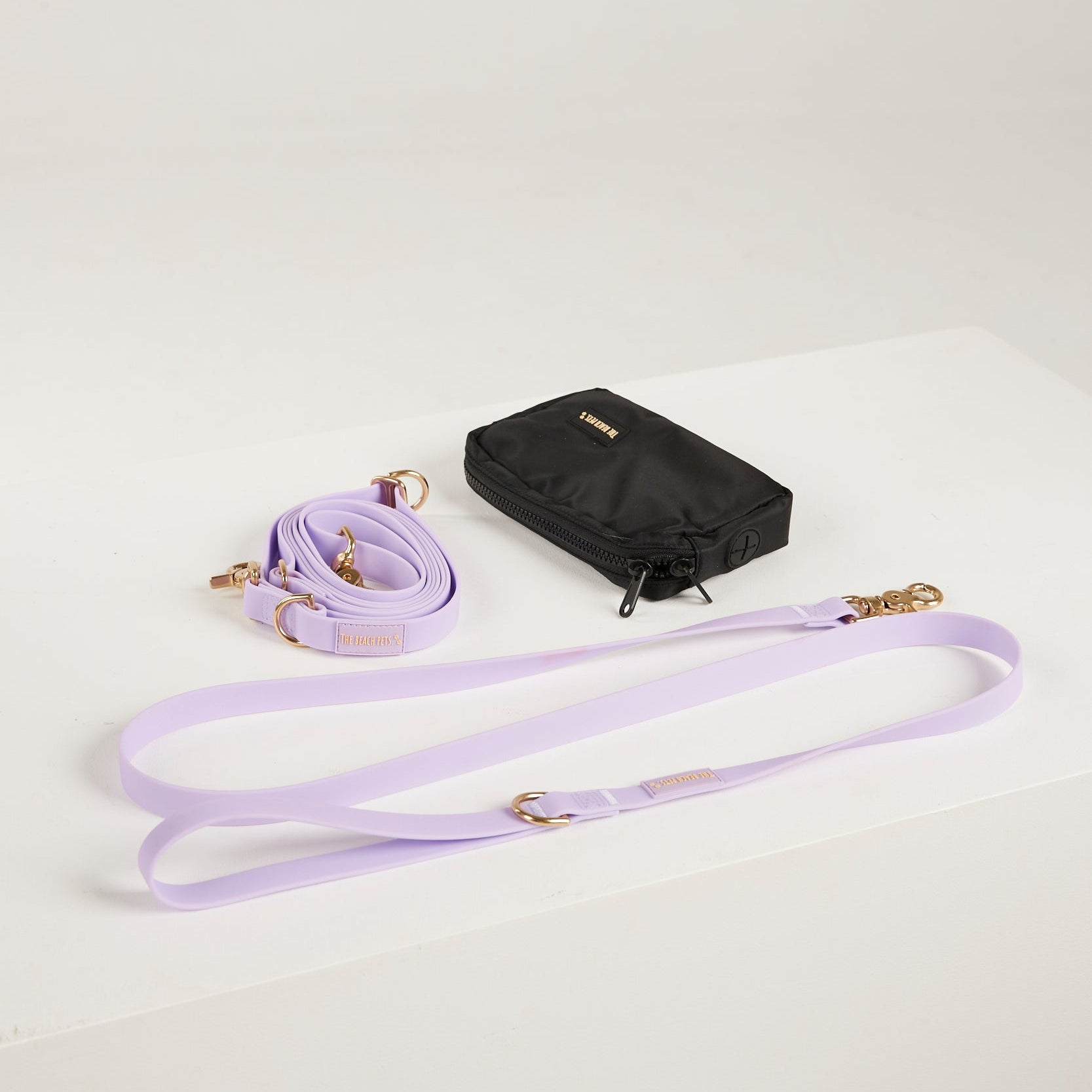 lilac yellow waterproof dog leash, poop bag 