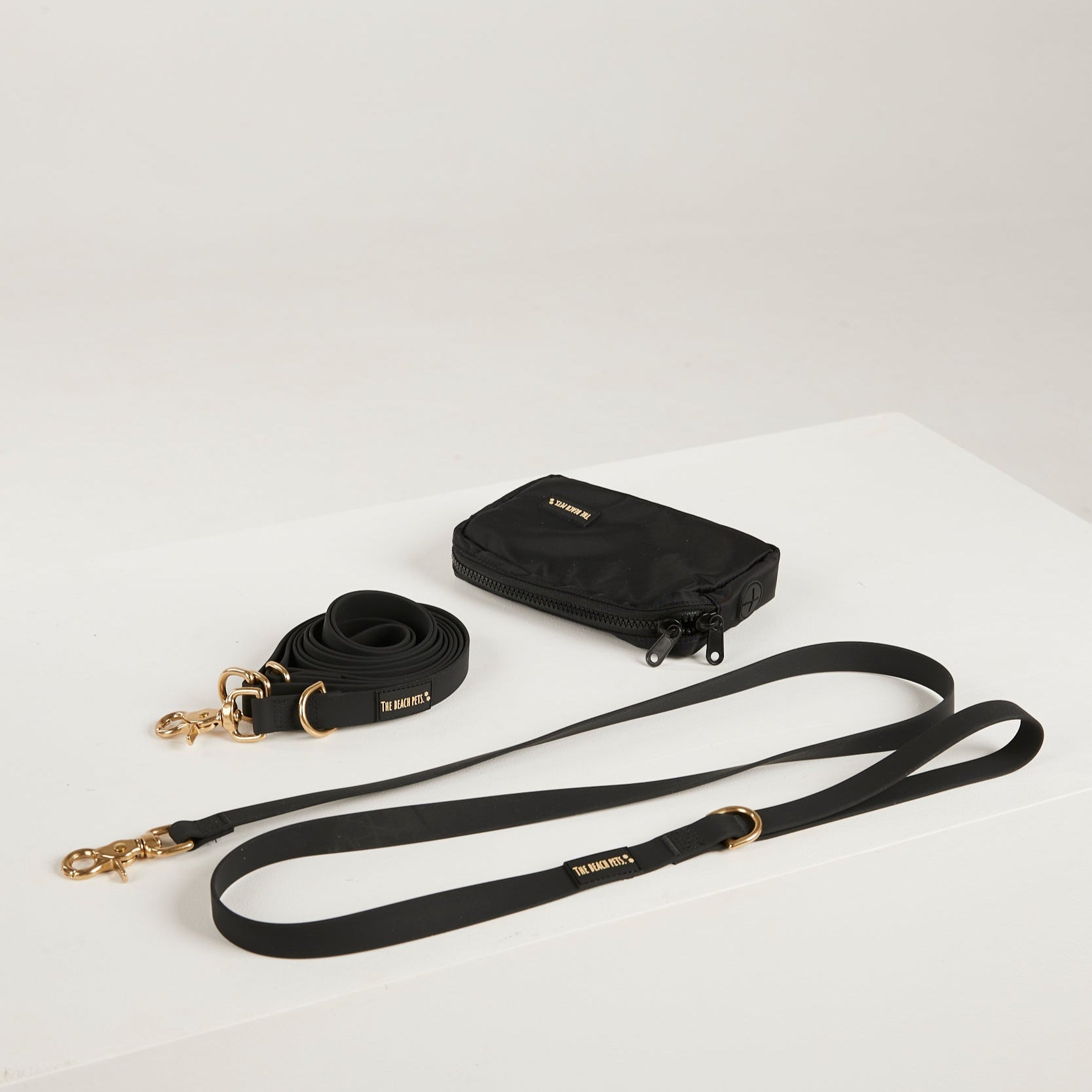 black yellow waterproof dog leash, poop bag