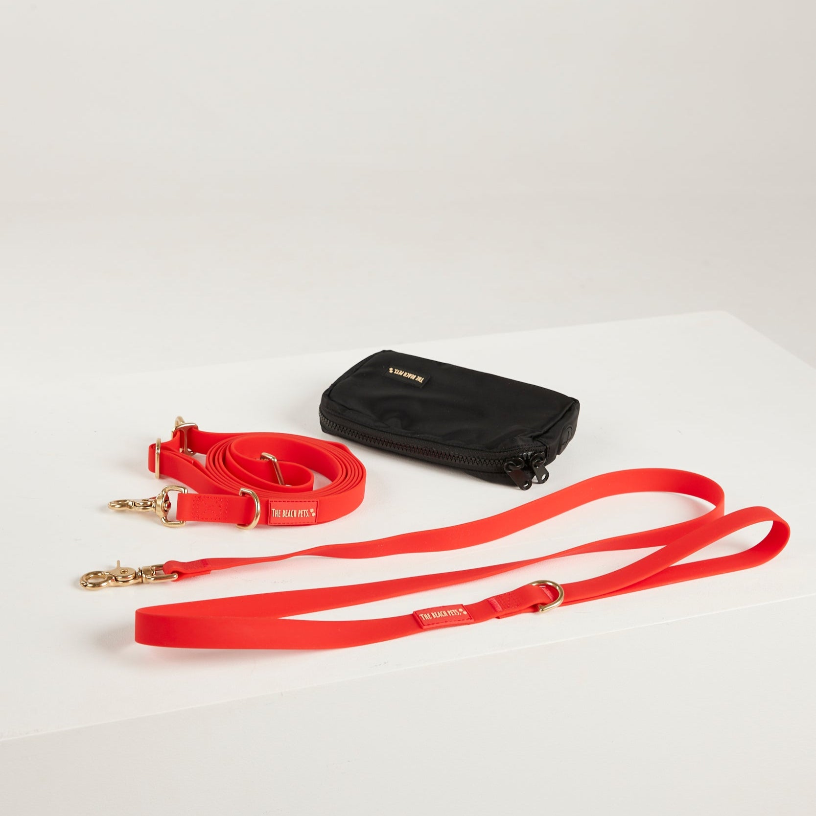 red yellow waterproof dog leash, poop bag